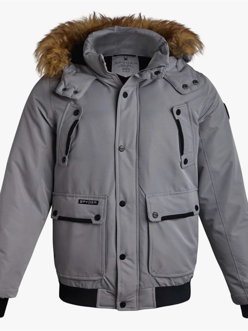 Spyder Gray Hooded Puffer Jacket with Faux Fur Trim- Men’s size small